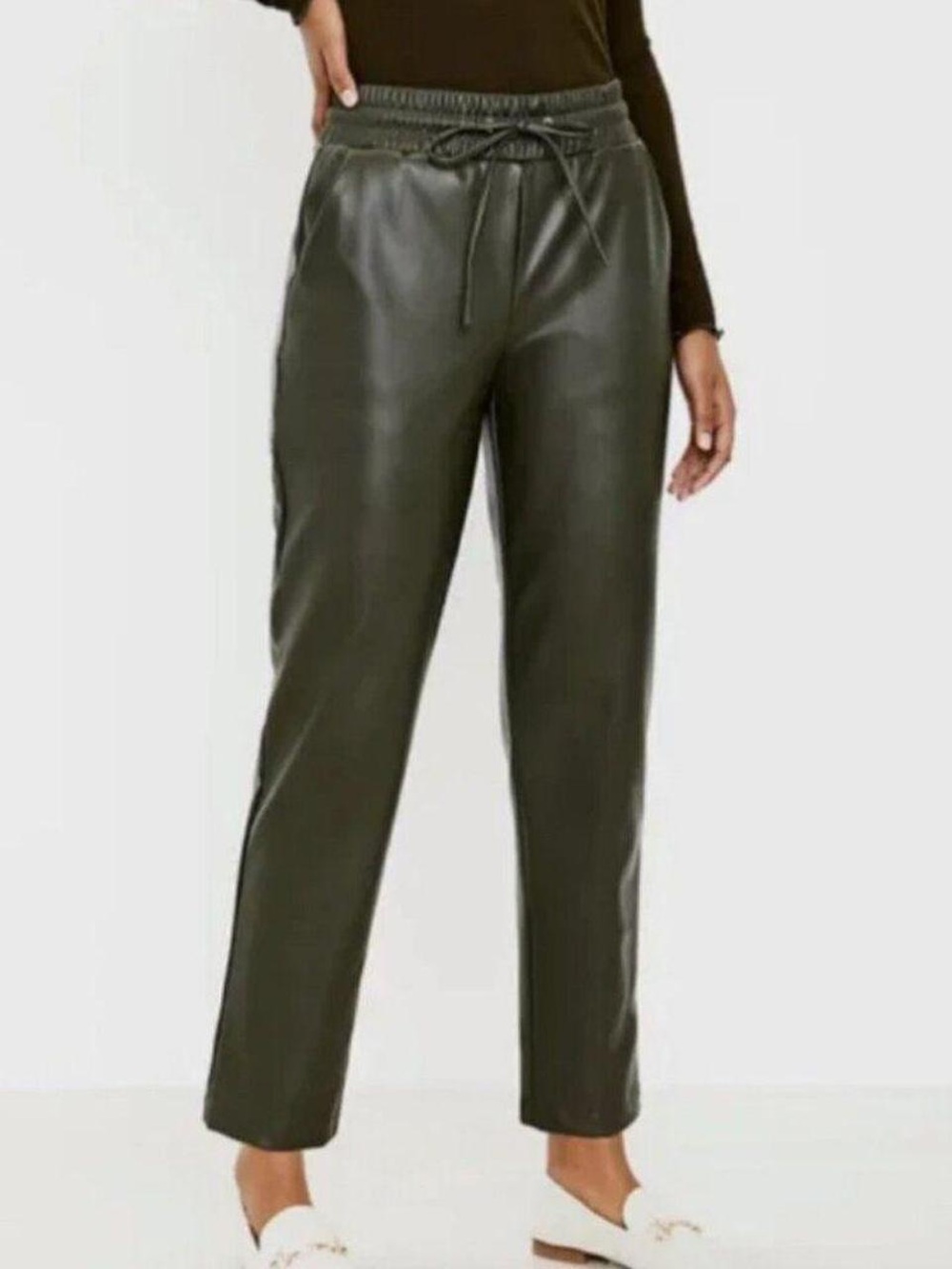 LOFT Women’s Faux Leather Jogger Pants Green Drawstring Elastic Waist Size L